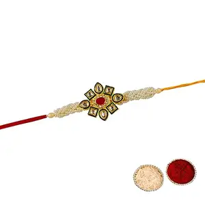 Buyent Enterprises Buyent ® Elegant pearl yellow flower rakhi bracelet for men traditional raksha bandhan rakhi for brother bhai sister with roli chawal pack