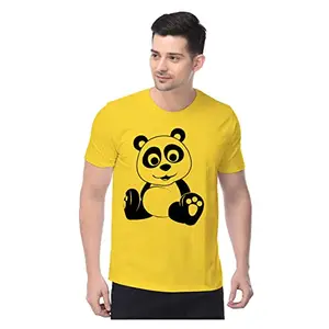Panda Design Printed Unisex T-Shirt (Small, Yellow)