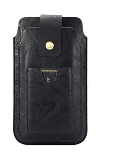 LIKECASE Multi Function Double Mobile Leather Belt Clip Case 2 Pocket for 6.5 & 5.5 inch Mobile for Honor X7a / X5 / X8a / Magic5 Lite / X9a / Magic5 / Magic5 Pro / Play7T (Black)