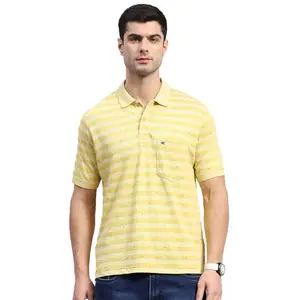Monte Carlo Mens Yellow Printed Polo Collar Half Sleeve Regular Fit T-Shirt (224064277-2-42)