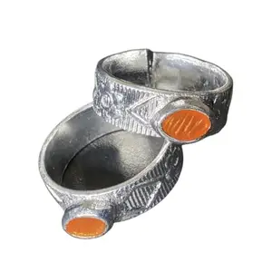 German Silver Toe with orange ovel Stone, Adjustable Size, Traditional Design Set- 2 Pieces