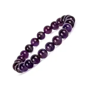 VNAYAK MAART Bracelet, Reiki Natural Amethyst Bracelet 8 mm, Round Bead Bracelet for Wealth Protection, Genuine Gemstone Beads for Calming, Stress Relief & Spiritual Healing - Natural