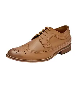 HiREL'S Men Tan Leather Brogue Shoes 8