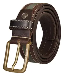 Bacca Bucci® Men's Casual Genuine Leather Jeans Belt 35 MM Wide 4 MM Thick Alloy Prong Buckle for Casual wear Olive/Brown