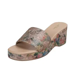 Metro Women's Rose Gold Faux Leather Fashionable Round Toe Slip On Wedge Heels-UK/5 EU/38 (35-4865)