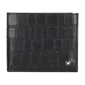Louis Philippe Men Black Textured Genuine Leather Wallet | 8 Card Slots | 2 Currency Compartments | (Black)