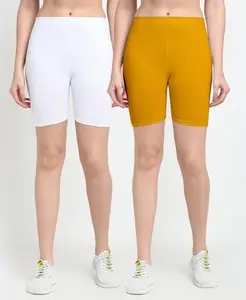 Amkr Fashion Sports Solid Women Multicolor Regular Shorts ()_APS-SBT-01 White, Dark Yelow- 4XL- 2