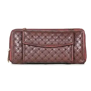 THE CLOWNFISH Emerald Series Womens Wallet with Front Mobile Pocket and Checkered Embroidery (Dark Brown)