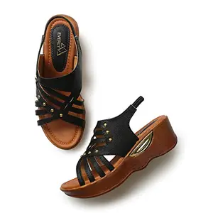 Everly Women Synthetic Leather Black Platform Wedge Sandals -(3) - MRJ5009SRJ36