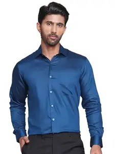 Indian Needle Men Regular Fit Polka Dot Printed Formal Shirt (Peacock, XXL)