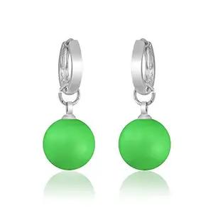 Mahi with Swarovski Crystals Green Rhodium Plated Dangle & Drop Neon Ball Earrings for Women ER1104079RGre