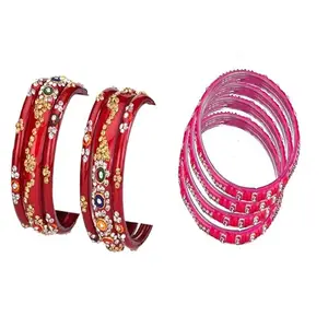 Somil Combo Bangle Set For Women | Traditional Daily Bangles | Perfect For Parties & Functions, Pack Of 10, Red, Pink -D474