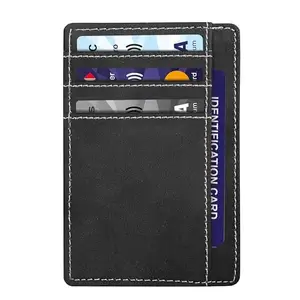 CLOUDWOOD Mini Wallet for ID, Credit-Debit Card Holder & Currency with White Stitching Outline for Men & Women - Black WL621