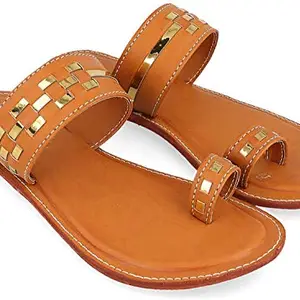 RA-Rock Tan Kolhapuries Leather Women Flats Sandal - 250-4