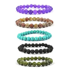 Reiki Crystal Products With Turquoise Malachite Jasper Amethyst Lava Bracelet For Unisex Adult (multicolour)