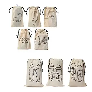 IVILLAGE Reusable Travel Combo with 5 Cotton Travel Pouches and 3 Shoe Cover for Travel(Women), Home & Storage - Pack of 8