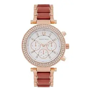 Joker & Witch Suzanne Rosegold and Maroon Ceramic Metallic Strap Watch for Women