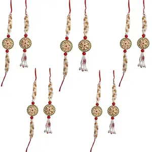 Sweksha Creations Kundan Bhaiya and Bhabhi pair Combo| Rakhi for Brother |Lumba for Bhabhi combo Couple Rakhi for Raksha bandhan (5 pair)