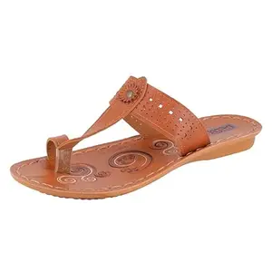 FLITE PU Ladies Kolhapuri Flat Slippers | Stylish & Comfortable Ethnic Chappals for Women | Lightweight & Non-Slip Daily use Sandals (Tan, UK Footwear Size System, Adult, Women, Numeric, Medium, 7)