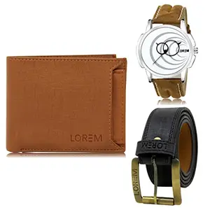LOREM Mens Combo of Watch with Artificial Leather Wallet & Belt FZ-LR63-WL03-BL01