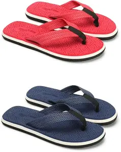 Footexo Men's Solid Casual Flat Slippers Footwear - Slip-on | Material : Eva | Fashion Chappal for Men, Anti Skid, Cushioned Insole - Pack Of 2 | Color Blue::Red | Size : 6