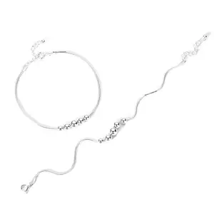 DHRUVS COLLECTION 925 Silver Threaded Size Adjustable Pair Of Snake Pattern Five Ball Anklet For Girls & Women