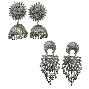 Oxidized Heavy Traditional Jhumki Earrings Combo For Women and Girls - Set of 2 | Metal Earing Set