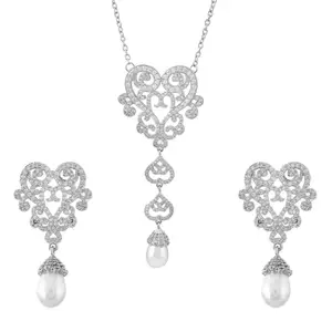 VOYLLA Royal Romance Mary Necklace Set|Short Necklace Sets For Women|Women Necklace Sets|Gift For Women|American Diamond|Wedding|Cocktail|Love|Heart|Party|Valentine Gift