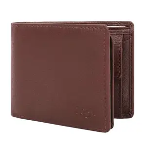 Zoom Shoes RFID Protected Genuine Leather Wallets for Men ZW-28331 | Compact Purse with 8 Credit/Debit Card Slots, 2 Currency Compartments &1 Coin Pocket with Button (Brown)