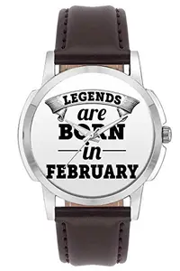 BIGOWL Wrist Watch for Men Legends are Born in February Branded Fashion Watches for Boys - Best Casual Analog Leather Band Watch (Perfect Birthday Month Gift)