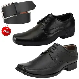 Trendy Formal Shoes/Party Shoes/ 2 Shoes Combo with Free Belt for Men and Boys (BAZAAR8087_VTR001-Blk002-Bdr-Blk-1-Blk) Multicolor