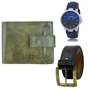 LOREM Watch-Artificial Leather Belt & Wallet Combo for Men (Fz-Lr24-Wl22-Bl01)