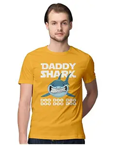 ALLEN BLACK Men's Regular Fit T-Shirt Daddy Shark Doo Doo Doo 100% Cotton Graphic Printed T-Shirt Golden Yellow_DSDDD-GYELLOW-XXL-MENR_