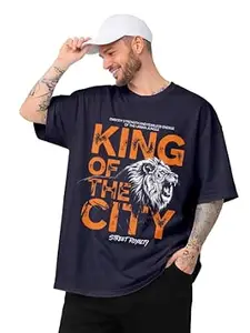 ENCIGER Men Oversized Cotton T-Shirt | Drop Shoulder Graphic Printed Loose Fit Casual Streetwear Tee for Men