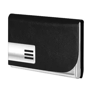 KCK INTERNATIONAL Lorem Small Pocket-Sized Metal ID, Credit-Debit Card Holder with Magnetic Shut Button for Men & Women - Black WL605-B