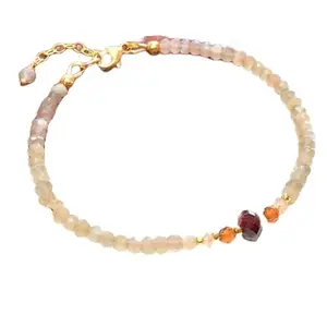 LKBEADS Grey Moonstone With Red Garnet bracelet with Gold clasp - 3-5mm Rondelle beads- Faceted Cut -7 Inch Adjustable Bracelet– Healing, Fashion, Gift, Spiritual, Yoga|LK_STACK_07784