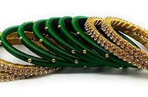 HABSA HABSA Hand Craft Silk Thread Bangles Set and Gold Plated for Women & Girls Return Gift in Multiple Colors Pack of 10 Bangles Dark Green-Gold