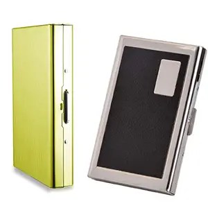 Stealodeal 6 Slot Black Leather with 8 Slot Gold RFID Blocking (Unisex) Card Holder (Combo of 2)