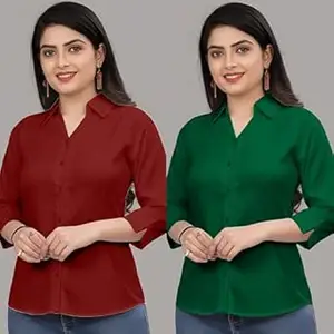 Formal Cotton Blend Shirt for Women with 3/4 Sleeve for Casual Wear Combo of 2
