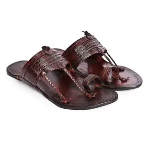 Kolapuri Chapal Men's Stylish Original Leather Kolhapuri Chappal, Slippers, Shoes, Mojaris - Ethnic Footwear Jutti - Brown Size 9