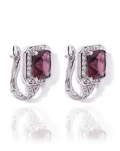 Gempro Vine Asscher Cut Center Stone and American Diamond Rhodium Plated Stud Earring for Women