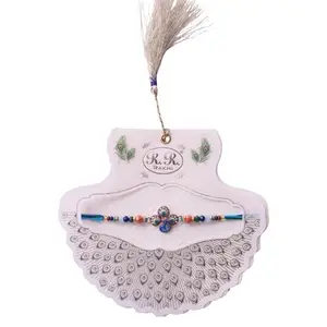 Handcrafted Rakhi with Flower Charm - Elegant Beaded Rakhi with White Thread for Raksha Bandhan (Pack of 2)