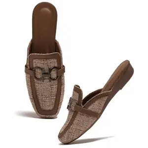 Froh Feet Women's Elegant Textured Mule Sandals with Horsebit Detail – Comfortable Slip-On Wedges for Everyday and Office Wear