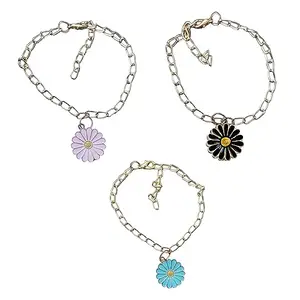 Sirani, pack of 3 elegant daisy (skyblue, black, pink) bracelets set for women and girls| Gift Accessories for women and girls