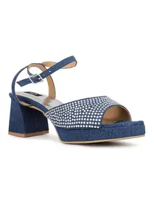Inc.5 Womens Blue Ethnic Open toe Block Heel Sandals