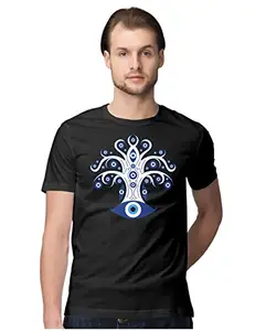 ALLEN BLACK Men's Regular Fit T-Shirt Evil Eye Tree 100% Cotton T-Shirt Black_EVIEYEMEN-Black XL Men Round_