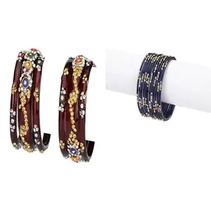 Somil Elegant Combo Bangles For Women & Girls | Stylish Bangles Set For Everyday & Functions, Pack Of 18, Maroon, Blue -B553
