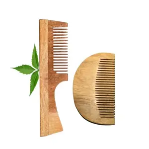 MICLAC Neem Wooden Beard & Handle comb Set For Hair Growth
