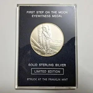 Limited Edition, Franklin Mint, First Step On The Moon Eyewitness Silver Medal, Solid Sterling Silver, Limited Edition, 1969