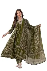 PARTHVI Women’s Cotton Printed Flared Kurta Set with Pants & Dupatta | Elegant Ethnic Wear for Women | Floral Print | Comfortable Suit Set